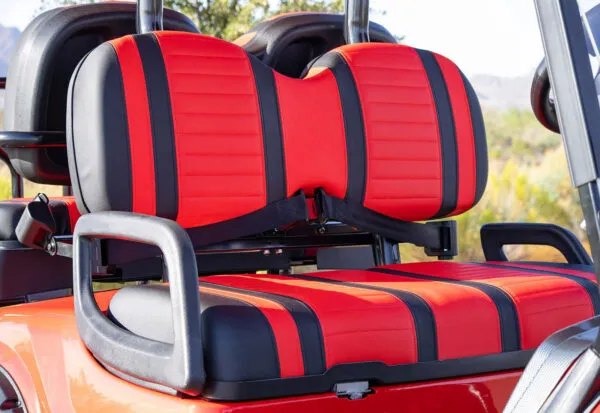 ICON i40L plush red and black front bench seats with safety belts and lifted ride height