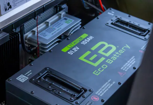 51V ECO lithium battery system inside ICON i60 golf cart with visible charge level display